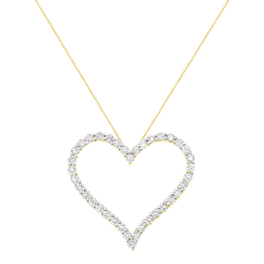 Collar con colgante de corazón abierto de oro amarillo de 10k chapado en plata de ley .925 con diamantes de talla redonda de 3.0 quilates (color J-K, claridad I1-I2) - 18"