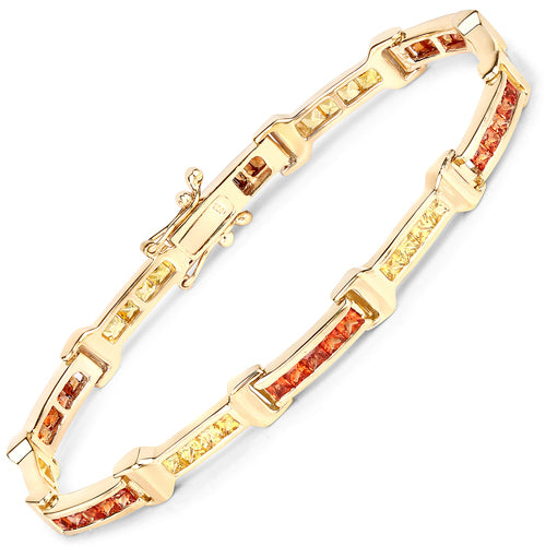 Pulsera de plata de ley .925 con zafiro naranja genuino de 6,48 quilates y zafiro amarillo