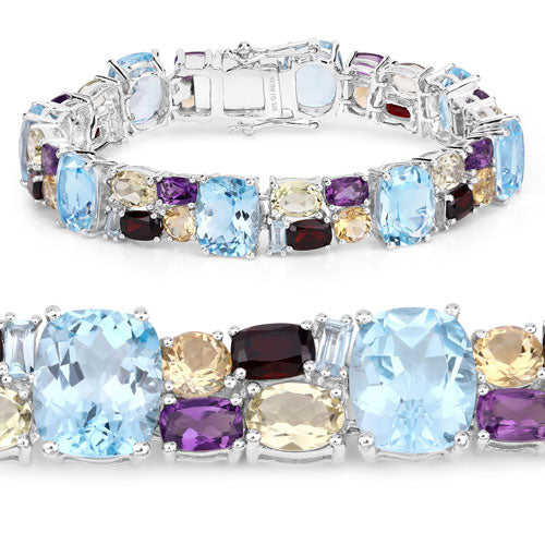 Pulsera de Plata Esterlina .925 con Piedras Múltiples Genuinas de 51.36 Quilates