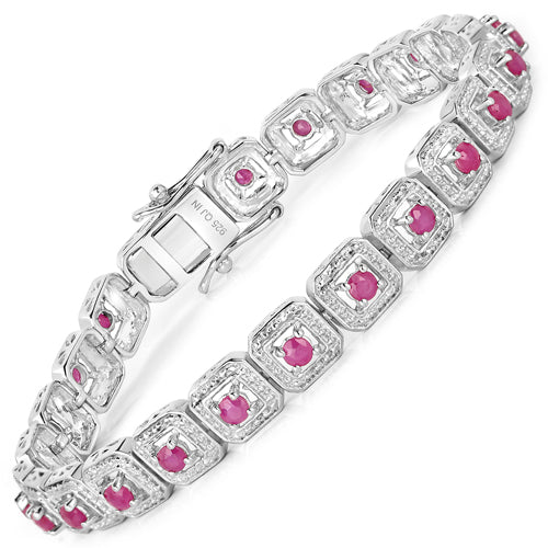 Brazalete de plata de ley .925 con rubí Johnson genuino de 3.12 quilates