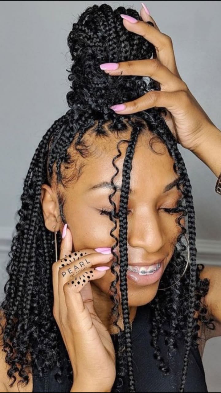 12" Short Bob Boho Braided Wig | 360 Full Lace Front | Goddess Box Braids & Curly Hair | Knotless Cornrow Wig