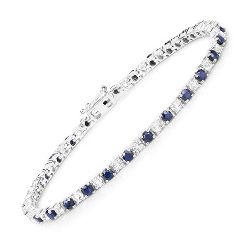 Brazalete de zafiro azul y topacio blanco de 6.87 ct. p.t. en plata de ley