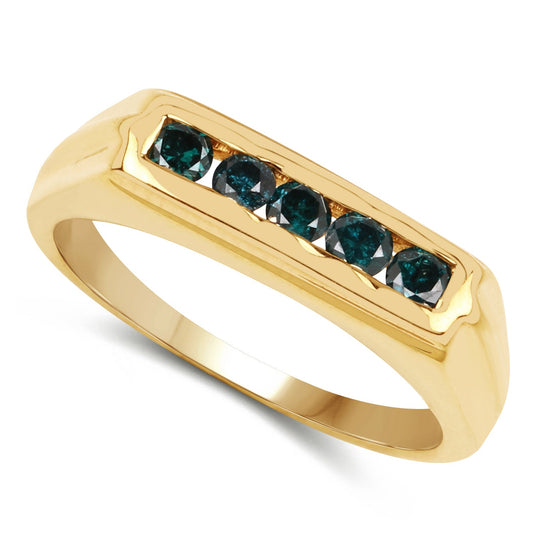 Anillo de plata de ley .925 con baño de oro amarillo de 14 quilates y diamante azul genuino de 0,50 quilates