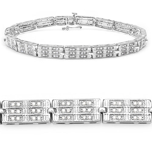Pulsera de plata de ley .925 bañada en oro blanco de 14 quilates con diamantes blancos genuinos de 1.16 quilates