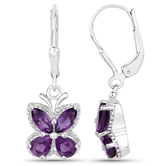 Pendientes de plata esterlina .925 con amatista genuina de 2.12 quilates