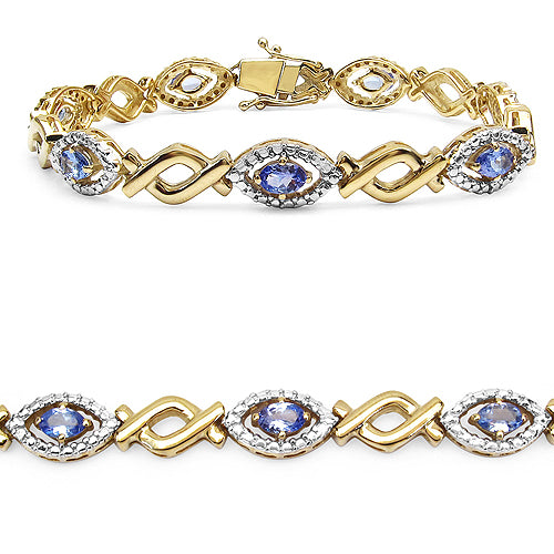 Pulsera de plata de ley 925 bañada en oro amarillo de 14 quilates con tanzanita genuina de 3,08 quilates