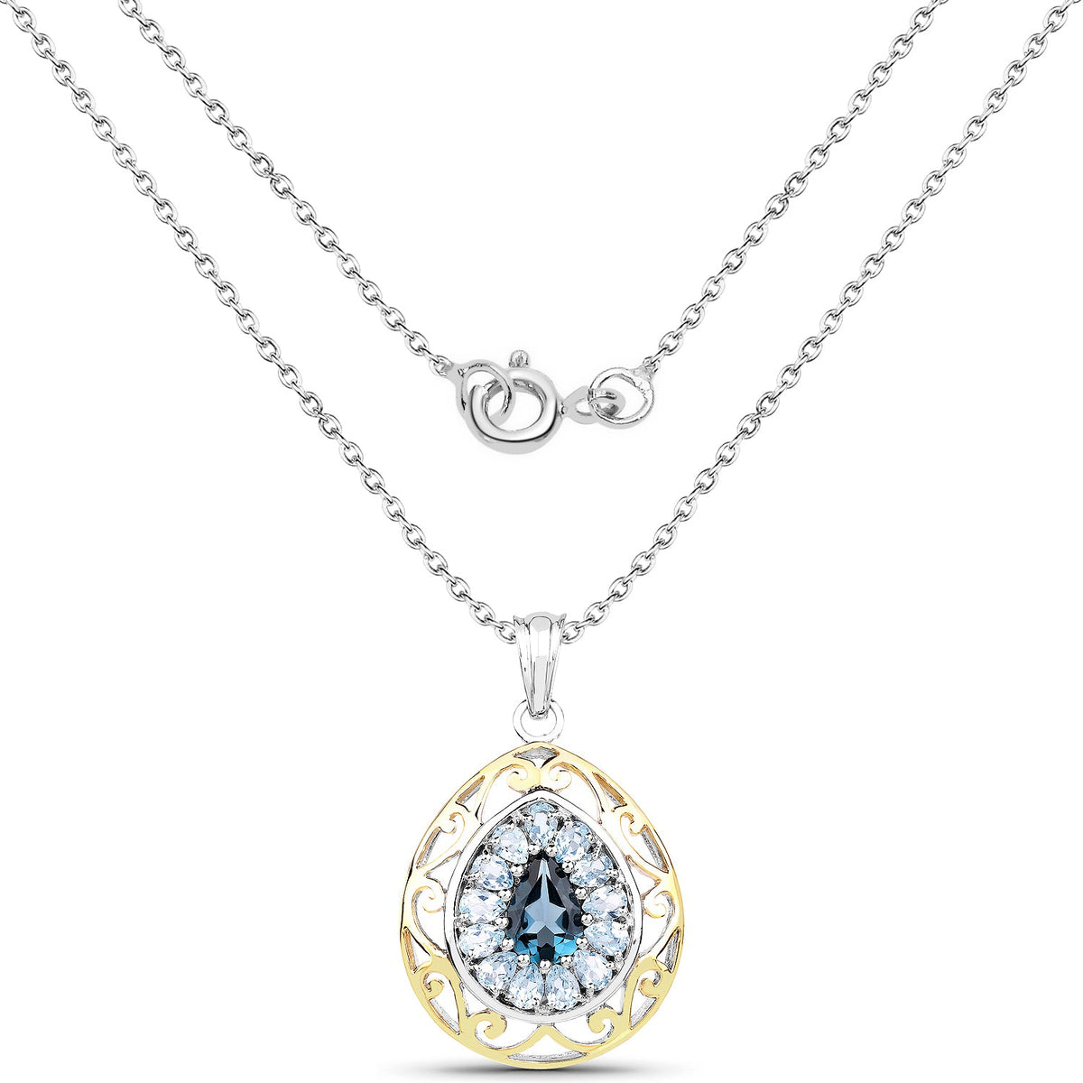 Colgante de plata de ley 925 chapado en oro amarillo de 18 quilates con topacio azul de Londres genuino de 4,44 quilates y topacio azul