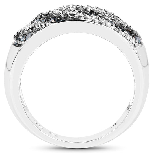 Anillo de plata de ley .925 con diamantes azules y blancos auténticos de 0,62 quilates