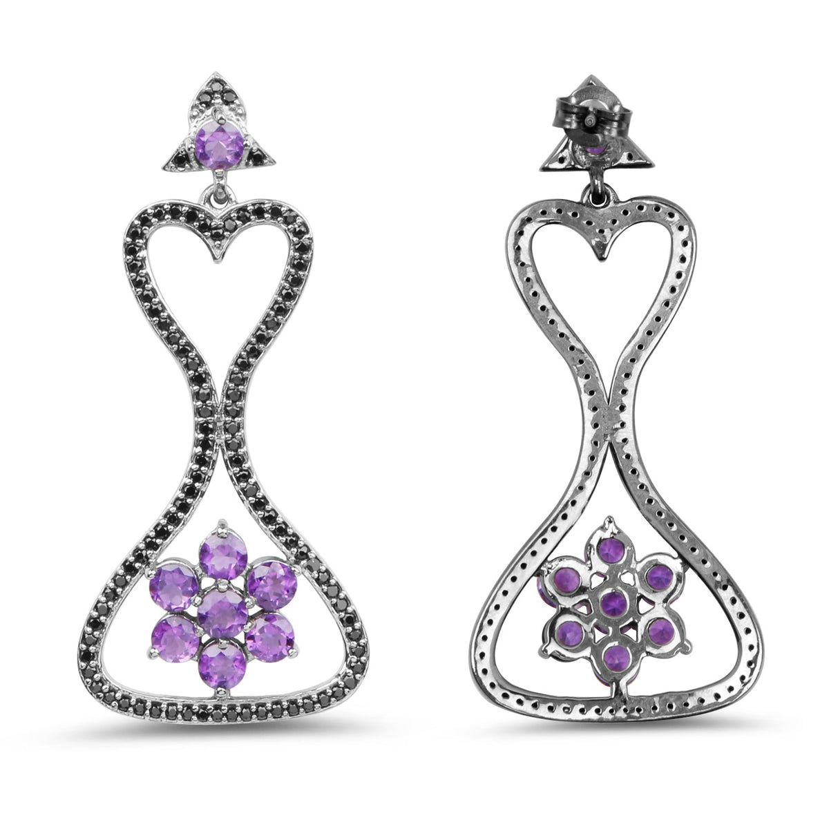 Pendientes de Plata Esterlina .925 con Amatista Genuina y Espinela Negra de 6.31 Quilates
