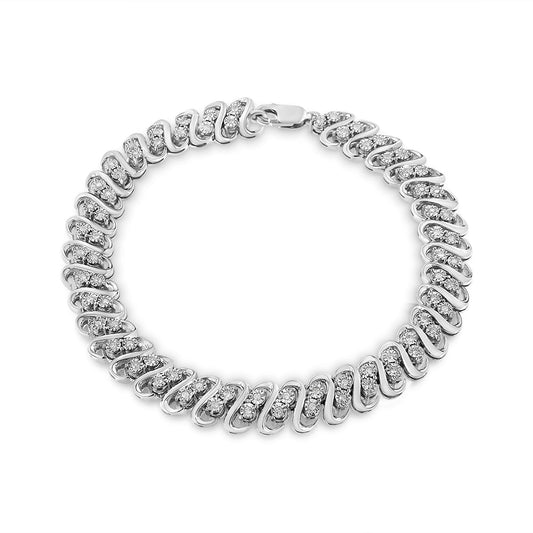Pulsera de eslabones en forma de S de doble fila con diamantes de 1/2 quilate en plata de ley .925 (color I-J, claridad I2-I3) - 7.5 pulgadas