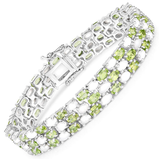 Pulsera de plata de ley .925 con ópalo y peridoto auténticos de 19,73 quilates