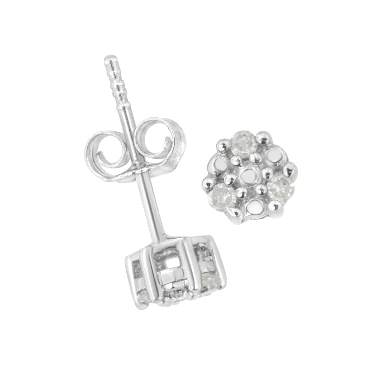 Pendientes de tuerca de plata esterlina .925 con 1/10 cttw de diamantes redondos en engaste de garra (Color I-J, Claridad I3)
