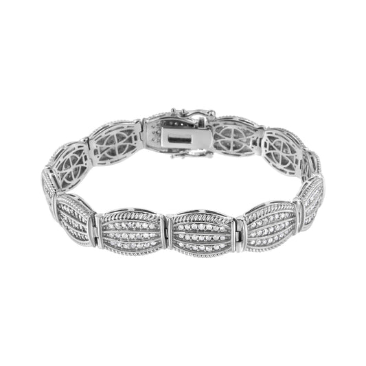 Pulsera de tenis estilo Art Déco de plata de ley .925 con diamantes engastados en garra de 3.0 Cttw (color I-J, claridad I2-I3) - 7.25"
