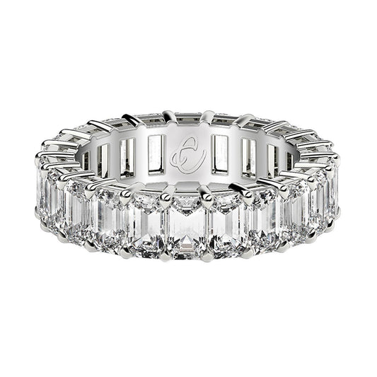 Anillo de la eternidad con diamantes de talla esmeralda cultivados en laboratorio en oro blanco de 14k (4 quilates totales FG/VS2)