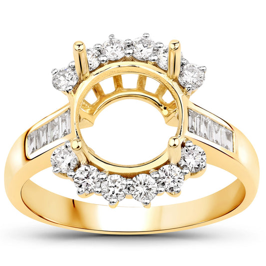 Anillo de Montura Semi de Oro Amarillo de 14K con Diamante Blanco Genuino de 0,58 Quilates - para Gema Redonda de 9,00 mm