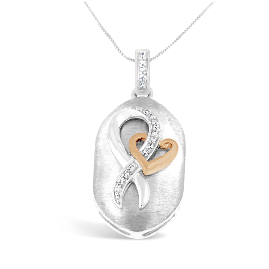 Collar con colgante de corazón entrelazado y cinta con diamante de talla redonda de 1/10 ct TDW en oro rosa de 10 k y plata de ley (H-I, I1-I2)