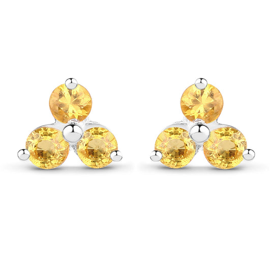 0.72 Carat Genuine Yellow Sapphire .925 Sterling Silver Earrings