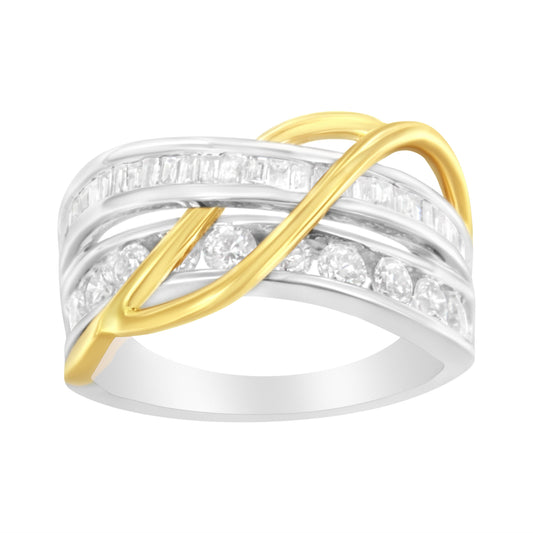 Anillo de oro blanco y amarillo de 10K con banda de 1 1/10 cttw de diamantes engastados en canal (color J, claridad I3) - Talla 7