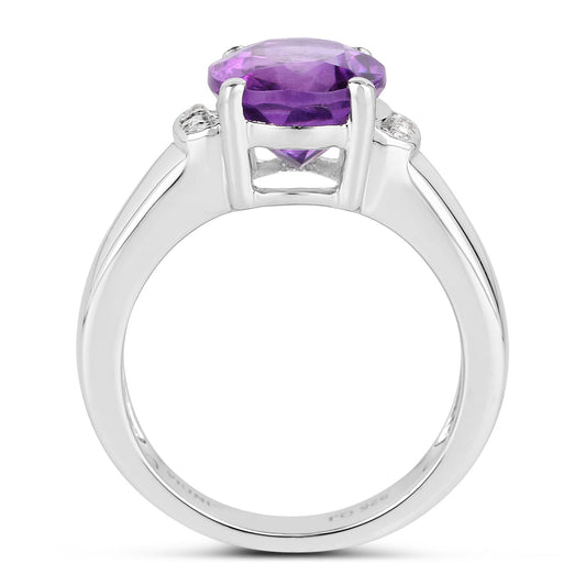 3.32 Carat Genuine Amethyst and White Topaz .925 Sterling Silver Ring