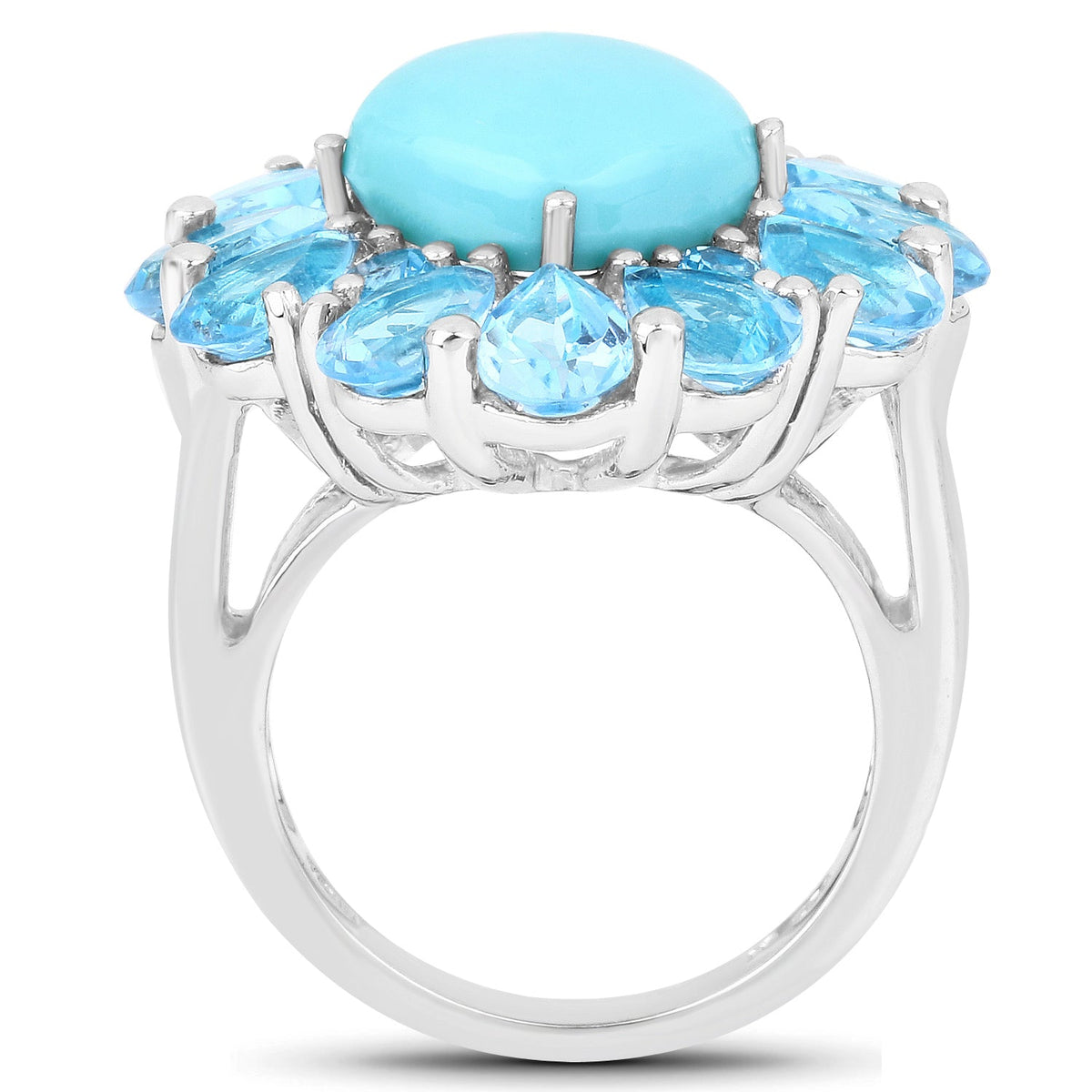 Anillo de Plata de Ley .925 con Turquesa Genuina de 9.50 Quilates y Topacio Suizo Azul