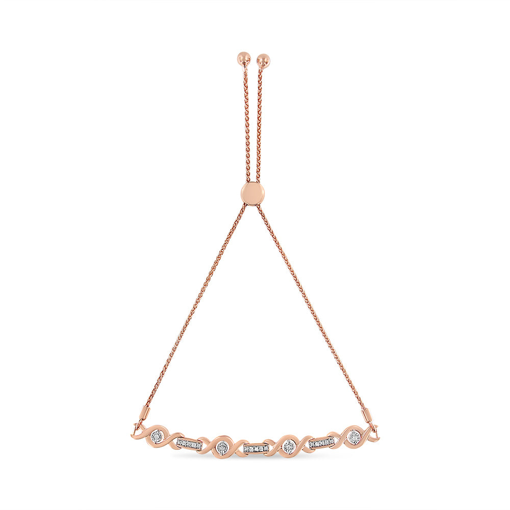 14K Yellow Gold Plated .925 Sterling Silver Channel Set Diamond Accent Twist 4â€-10†Adjustable Bolo Bracelet (I-J Color, I3 Clarity)