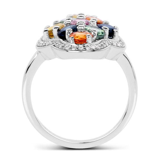 Anillo de plata de ley .925 con zafiro multicolor auténtico de 2.63 quilates