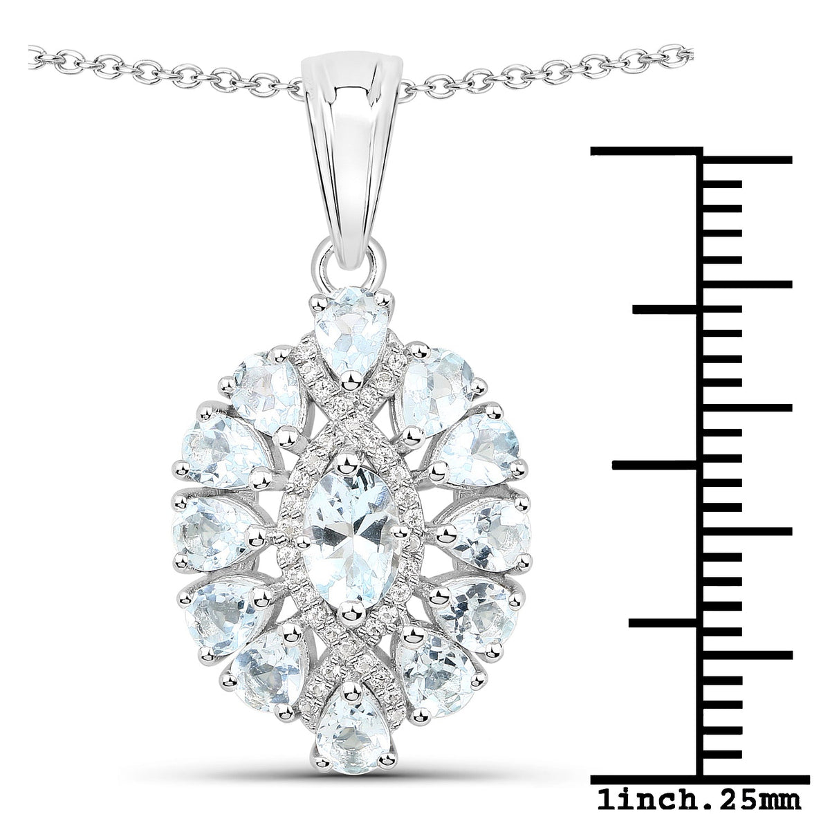 1.89 Carat Genuine Aquamarine and White Topaz .925 Sterling Silver Pendant
