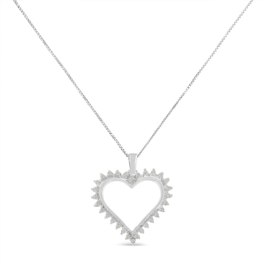 Collar con colgante de plata de ley .925 con diseño de corazón abierto de 3 puntas con diamantes de 1/4 qt. (color I-J, claridad I3), 18"