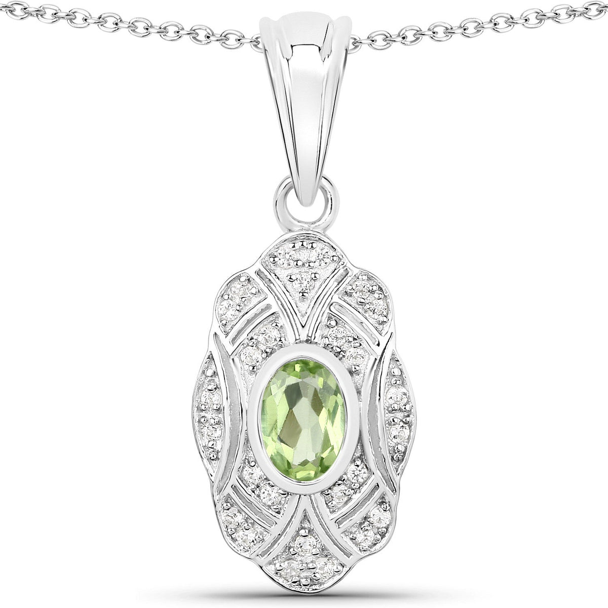 Colgante de plata de ley .925 con peridoto genuino de 0.55 quilates y topacio blanco