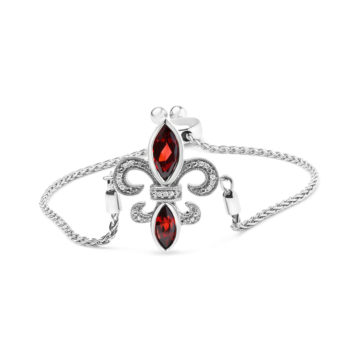 .925 Sterling Silver Marquise Garnet and Diamond Accent Lariat 4â€-10†Fleur De Lis Adjustable Bolo Bracelet (H-I Color, SI1-SI2 Clarity)