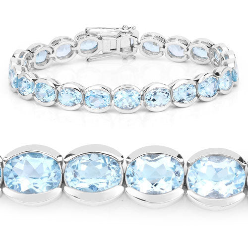 Pulsera de plata de ley .925 con topacio azul auténtico de 44.00 quilates