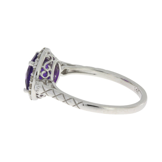 Anillo de amatista y diamantes de 2,07 qt en oro blanco de 14 kt