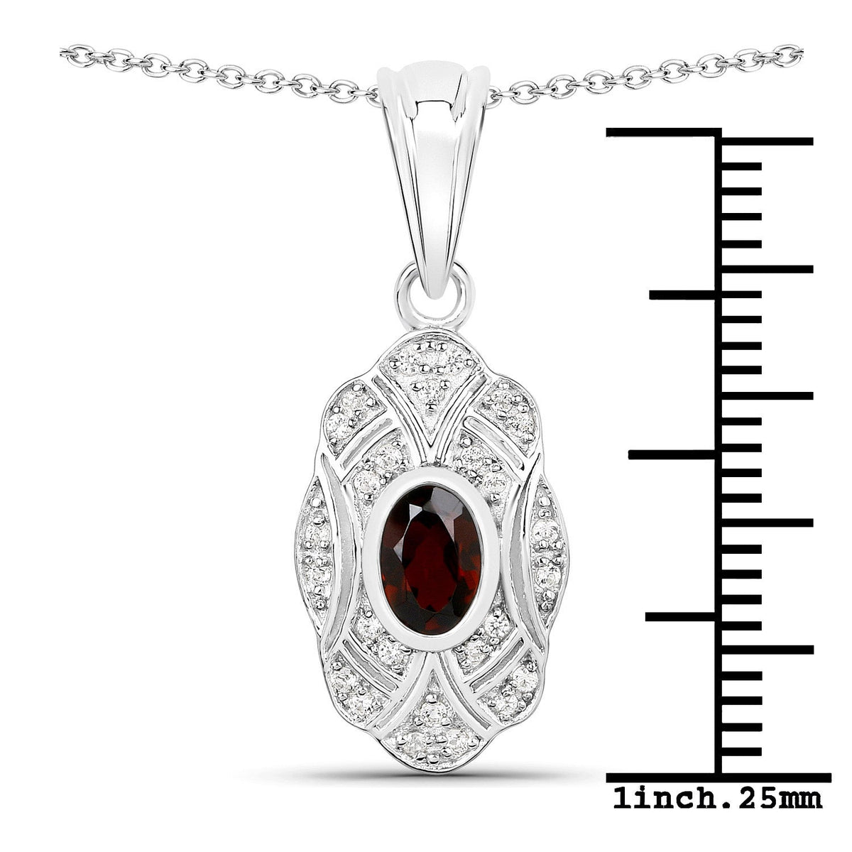 0.63 Carat Genuine Garnet and White Topaz .925 Sterling Silver Pendant