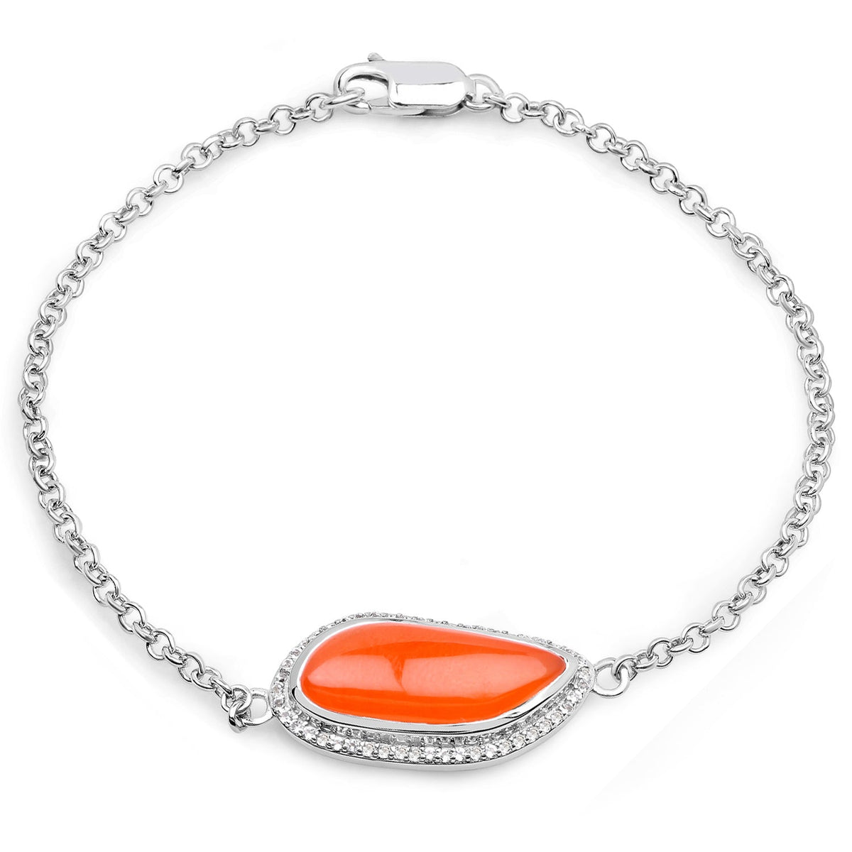 Pulsera de plata de ley .925 con cornalina genuina y topacio blanco de 5,50 quilates