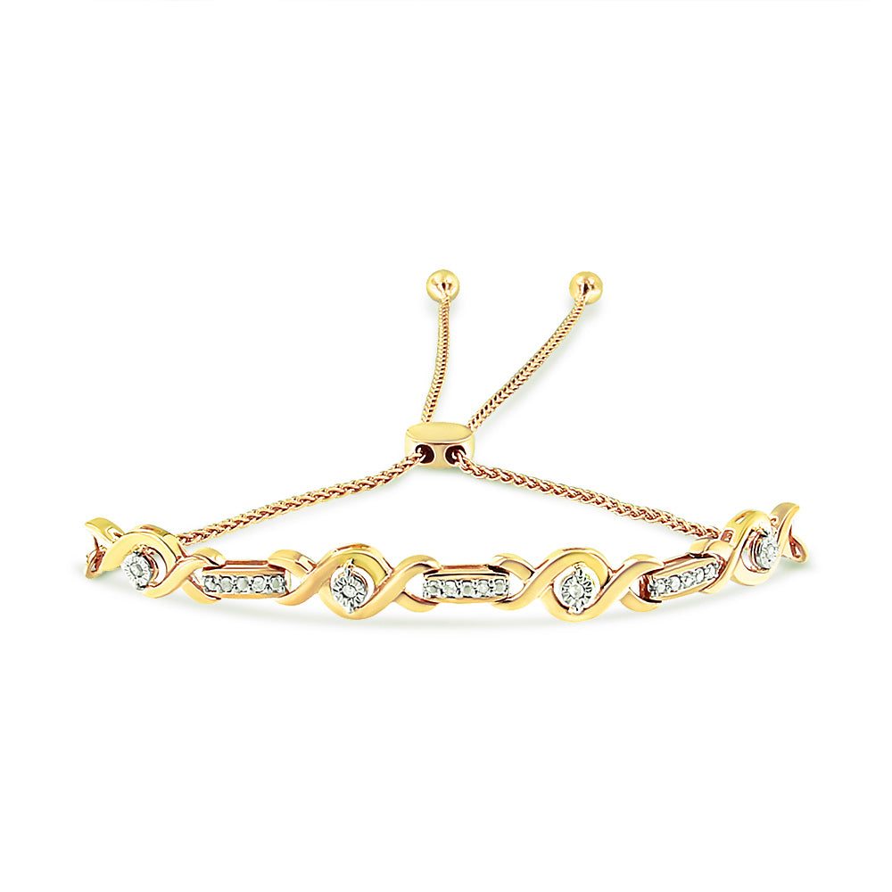 14K Yellow Gold Plated .925 Sterling Silver Channel Set Diamond Accent Twist 4â€-10†Adjustable Bolo Bracelet (I-J Color, I3 Clarity)