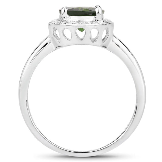Anillo de plata de ley .925 con diópsido de cromo genuino de 1,90 quilates y topacio blanco