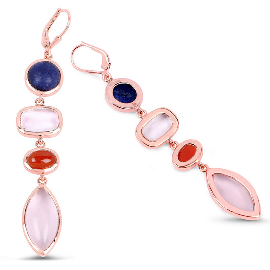 14K Rose Gold Plated 30.55 Carat Genuine Multi Stone .925 Sterling Silver Earrings - view 2