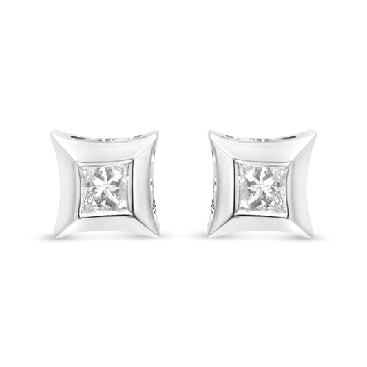 Aretes de oro blanco de 10 quilates con diamantes de talla princesa de 1/3 quilate con engaste invisible (color H-I, claridad SI2-I1)