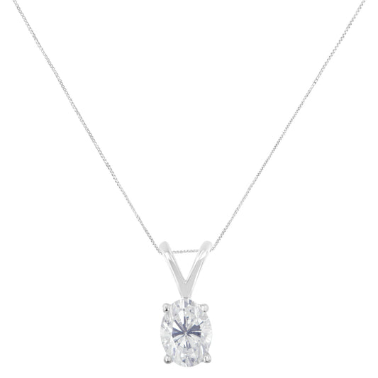 Collar con Colgante Ovalado de Diamantes Engastados en Garra de Oro Blanco de 10K con Certificado IGI, 3/8 cttw (Color I-J, Claridad I1) - Talla 18"