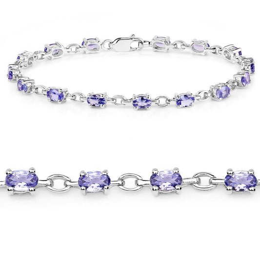 3.12 Carat Genuine Tanzanite .925 Sterling Silver Bracelet