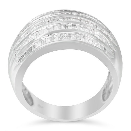 Anillo de cóctel de moda abovedado cónico con 6 hileras de diamantes talla baguette de 1,0 Cttw en plata de ley .925 (color H-I, claridad I2-I3) - Talla 6-1/2