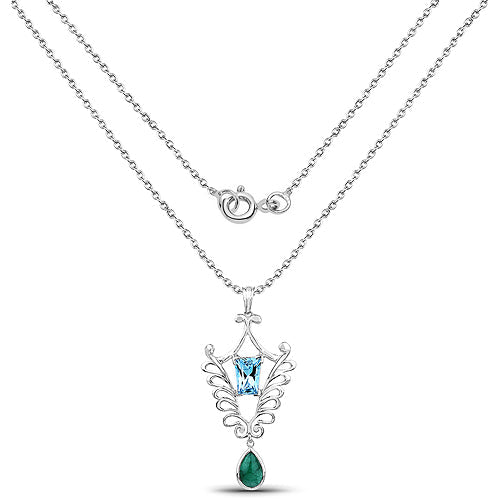 Colgante de plata de ley .925 con esmeralda genuina de 9.23 quilates y topacio azul suizo