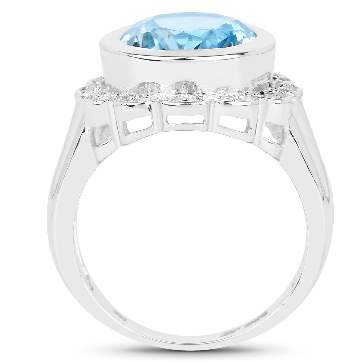 Anillo de plata de ley .925 con topacio azul genuino y topacio blanco de 5.39 quilates