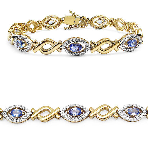 Pulsera de plata de ley 925 bañada en oro amarillo de 14 quilates con tanzanita genuina de 3,08 quilates