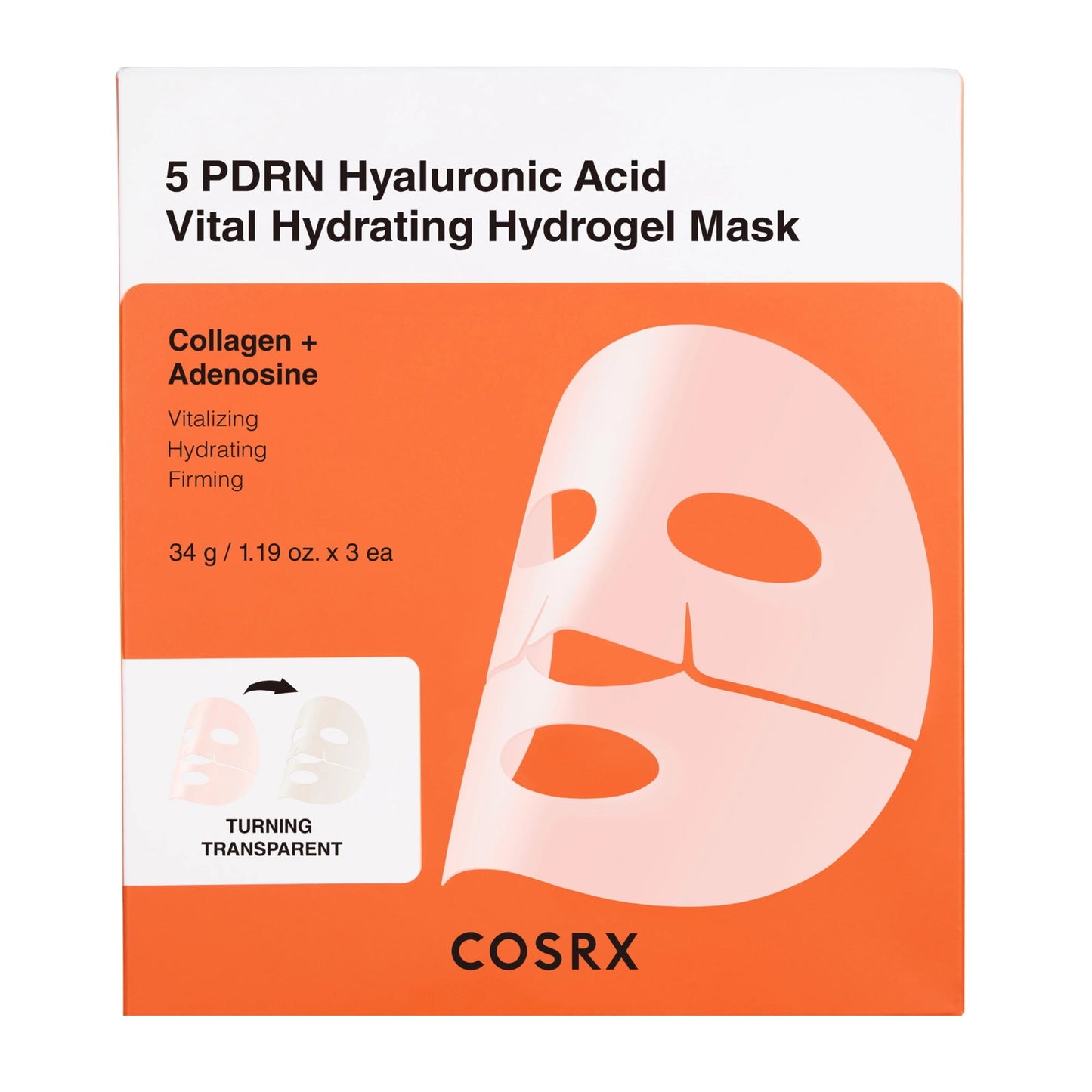Set Trio, Cosrx, 5 PDRN Hyaluronic Acid Vital, Hydrating, Sheet Mask, For Face, 34 ml
