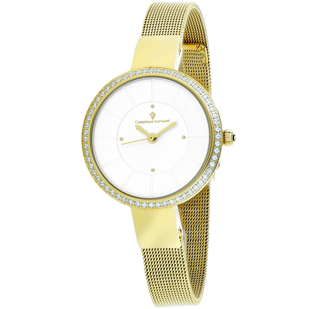 Christian Van Sant Women's Reign Watch 32mm Silver Dial Gold tone Bracelet