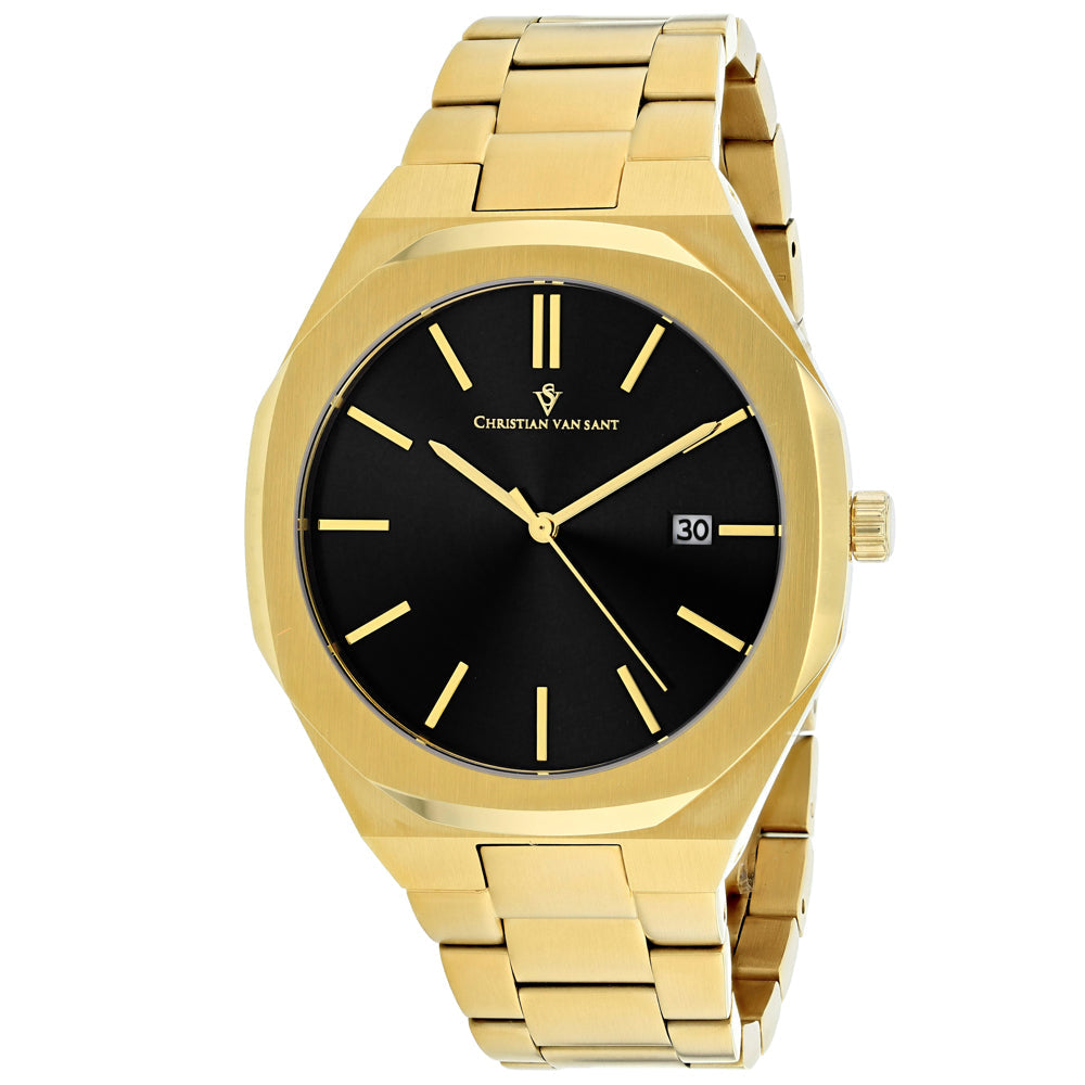 Christian Van Sant Men's Octavius Slim Watch 42mm Black Dial Gold Bracelet
