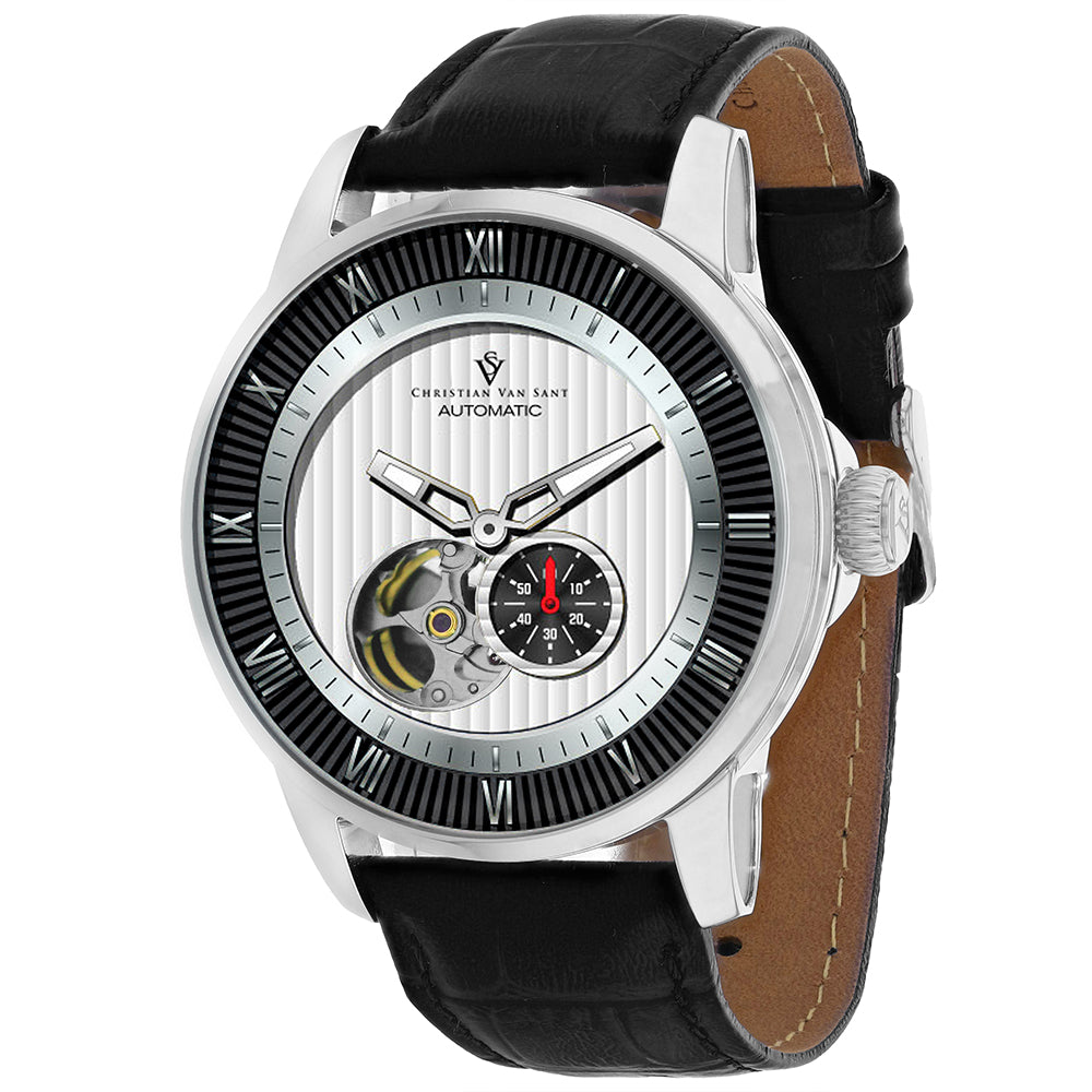 Christian Van Sant Men's Viscay Watch 42mm White Dial Black Leather Strap