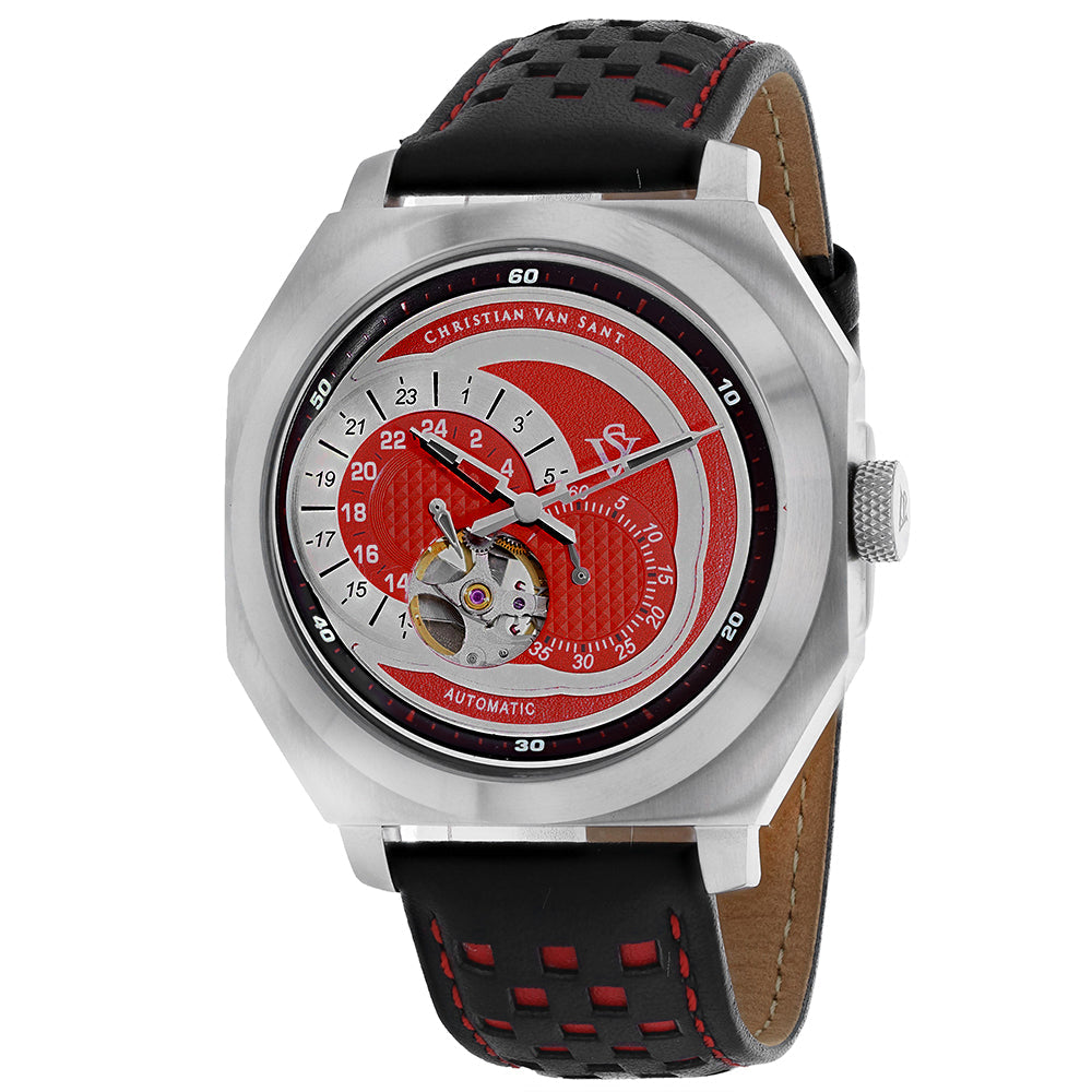Christian Van Sant Men's Machina Watch 42mm Red Dial Leather Strap