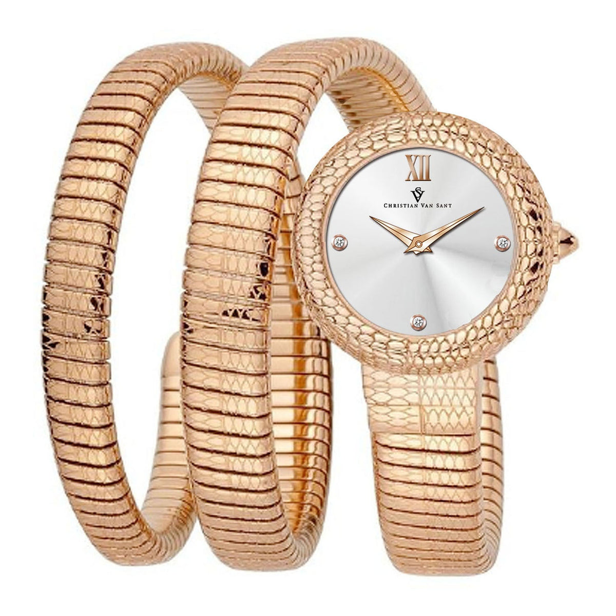 Christian Van Sant Women's Naga Watch 28mm Silver Dial Rose Gold Bracelet
